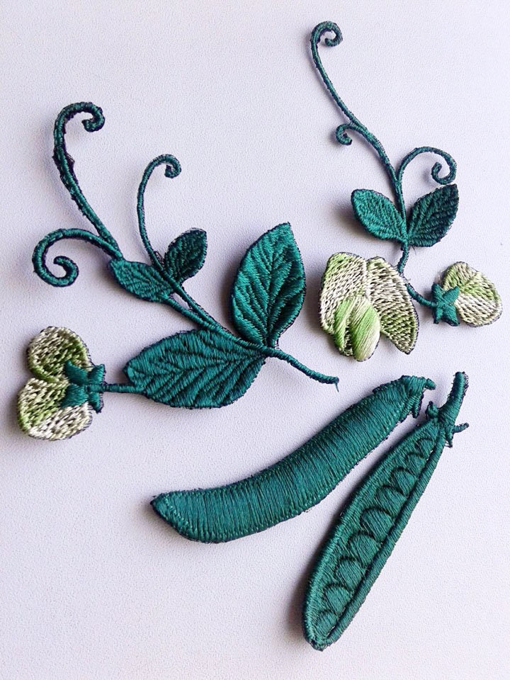 Moks115(P Set Von 4 Elementen Grüne Erbsensprossen Und Erbsenblumen Gestickte Aufnäher von EmbroideryMoks