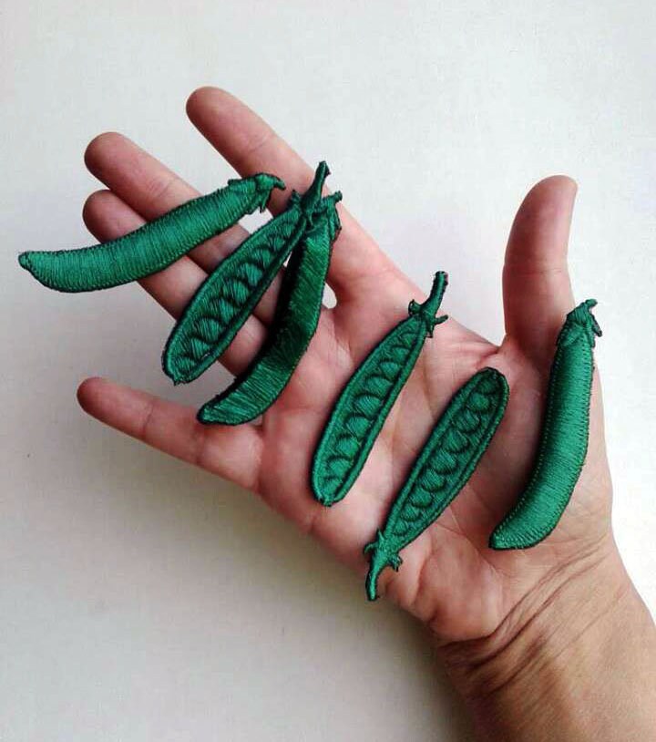 Moks115 Set 6 Stk. Grüne Erbsen Bestickter Aufnäher, Gemüse Aufnäher von EmbroideryMoks