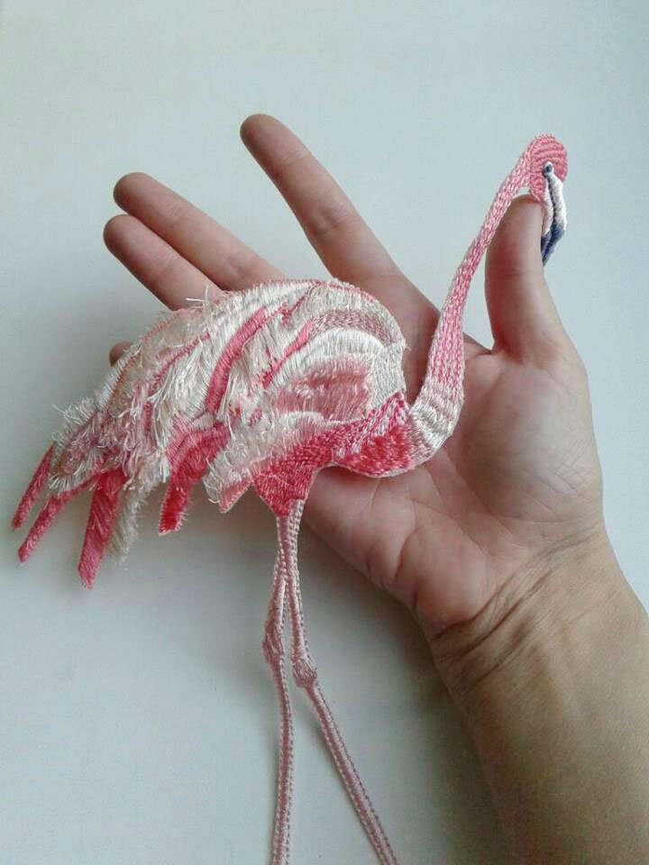 Moks123(P Vogel Pink Flamingo Aufnäher/Patch von EmbroideryMoks