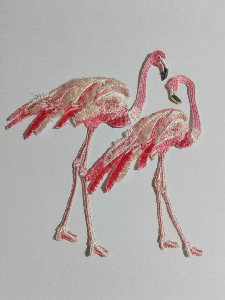 Moks124(P Set Vögel Rosa Flamingos Gestickte Aufnäher von EmbroideryMoks