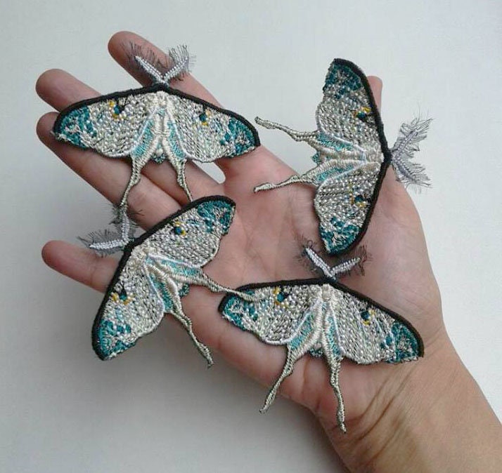 Moks128(P 4Er Set Patch, Luna Moth Wing Patch Insekt von EmbroideryMoks