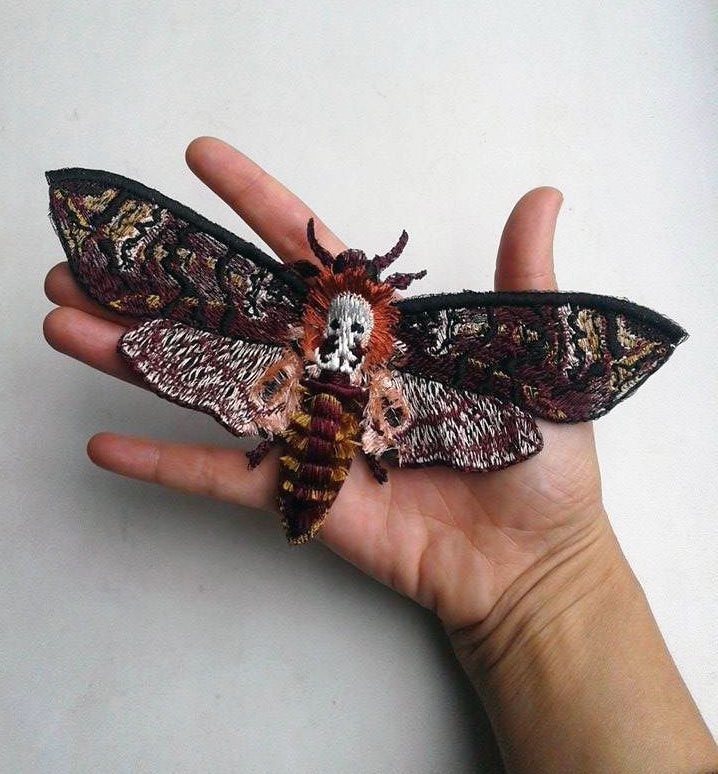 Moks60(P Schmetterling Toter Kopf | Groß Insekt Bestickter Aufnäher - Totenkopf Motte von EmbroideryMoks