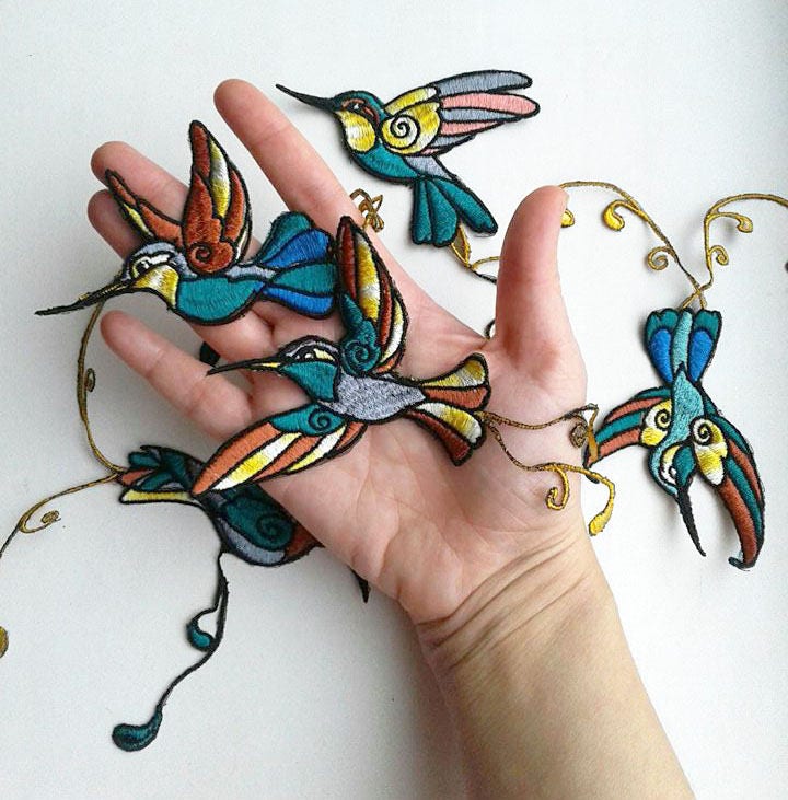 Moks98(P Set Von 5 Stück Kolibri Bestickte Patches, Vogel Aufnäher, Colibri Applikation von EmbroideryMoks