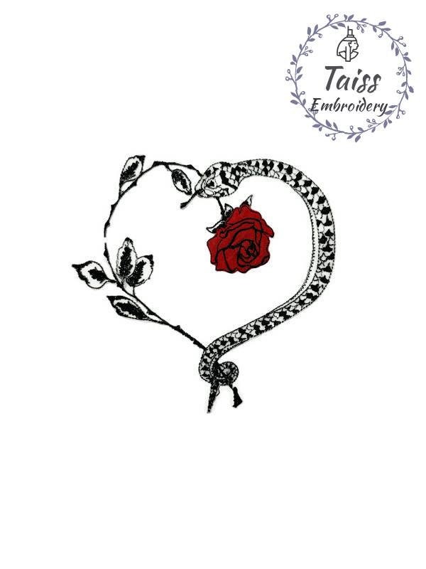 Herz Patch Schlange Und Rose Aufbügler Für Jacken von EmbroideryTaiss