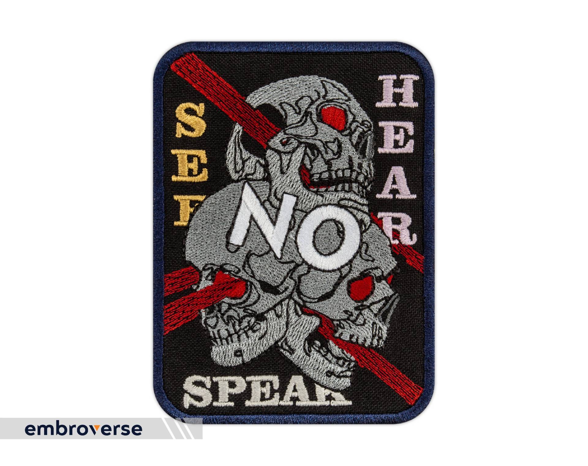 No Evil Skulls Aufnäher - Hear See Speak Skelett Schädel Bügeln Auf Punk Goth Patches Größe 2, 9 X 3, 9 Zoll von Embroverse