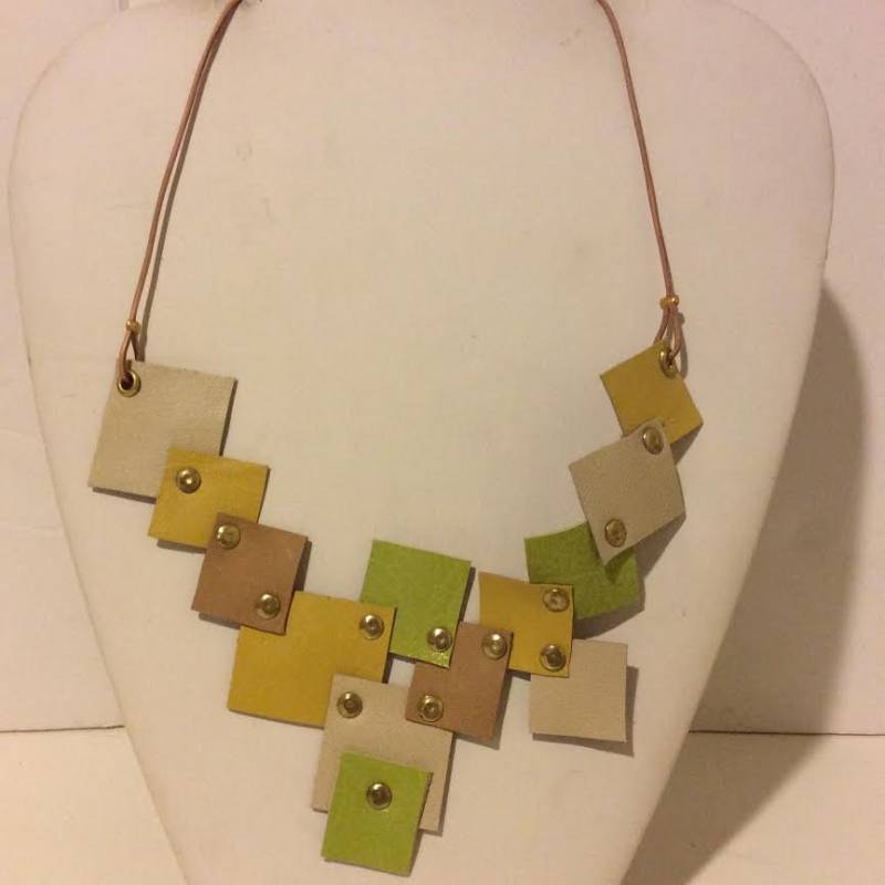 Bräune Grün Gelb Kurz Mosaik Leder Halskette Bräune Grün Gelb Kurz Mosaik Leder Halskette von EmeliaHart