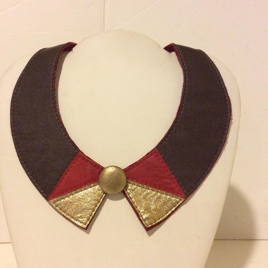 Braun, Rot, Gold, Weichem Leder Halsband Halskette von EmeliaHart