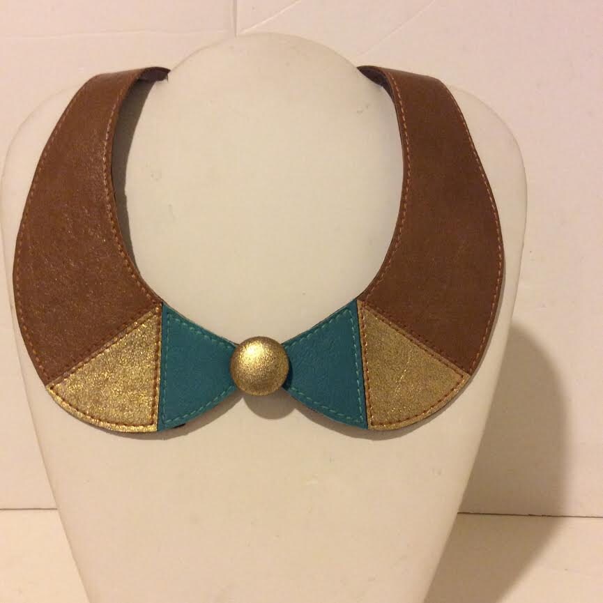 Braunes Gold Und Blau Weichem Leder Halsband Halskette von EmeliaHart