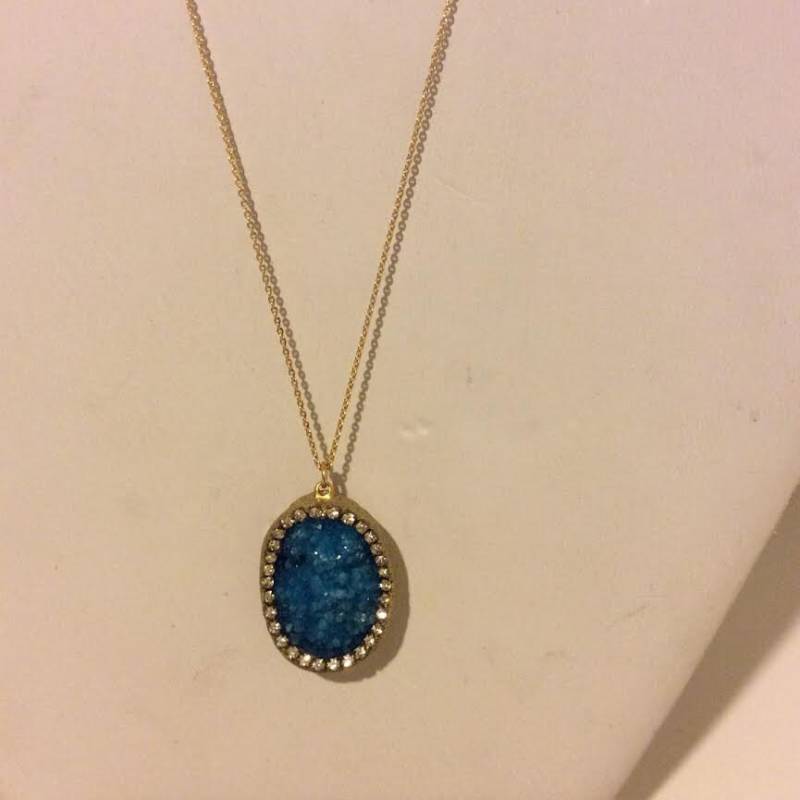 Druzy Blau Und Gold Über Zarte Halskette Sterling Silber Beschichtet Zu Ebnen von EmeliaHart