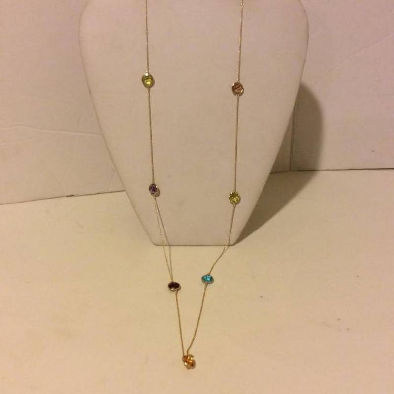 Gold Über Sterling Silber Lange Zarte Facettiert Multi Farbe Stein Halskette Beschichtet Gold Über Sterling Silber Lange Zarte Facettiert Multi Farbe Stein Halskette Beschichtet von EmeliaHart