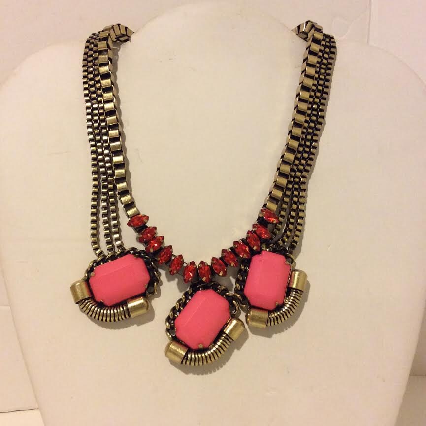 Rosa Rot Und Bronze Klobige Art-Deco-Anweisung Kette von EmeliaHart