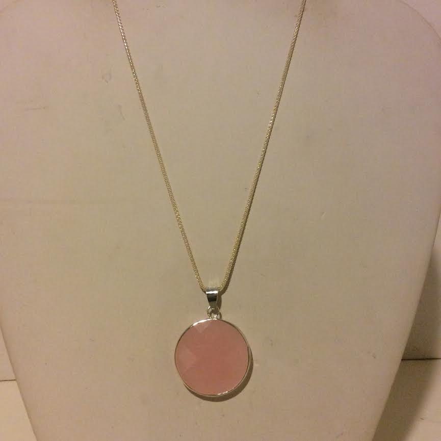 Runde Rosa Stein Und Sterling Silber Anhänger Halskette von EmeliaHart