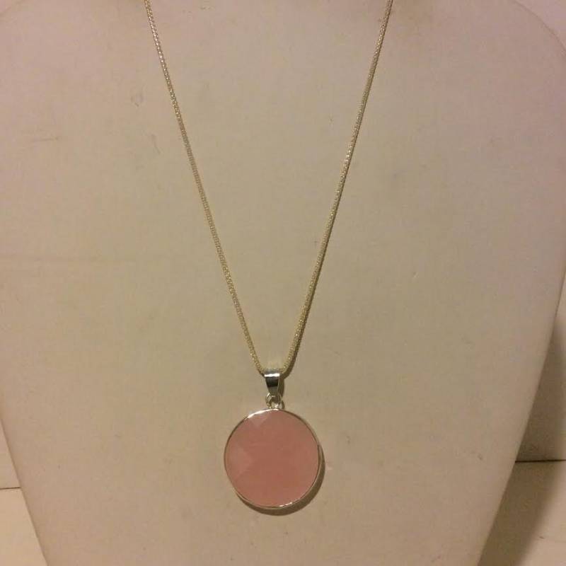 Runde Rosa Stein Und Sterling Silber Anhänger Halskette von EmeliaHart