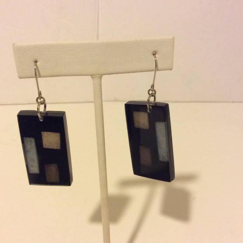 Schwarz Blau Gold Rechteckig Art-Deco-Harz-Ohrringe Schwarz Blau Gold Rechteckig Art-Deco-Harz-Ohrringe von EmeliaHart