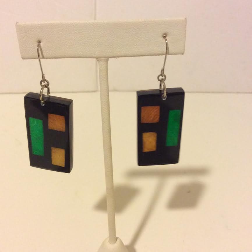 Schwarz Grün Gold Rechteckig Art-Deco Ohrringe von EmeliaHart