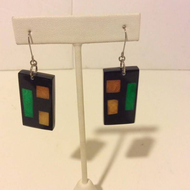 Schwarz Grün Gold Rechteckig Art-Deco Ohrringe von EmeliaHart