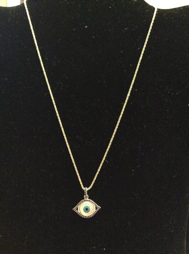 Wunderschöne Blau Und Silber 925 Sterling Kurze Auge Halskette Wunderschöne Blau Und Silber 925 Sterling Kurze Auge Halskette von EmeliaHart