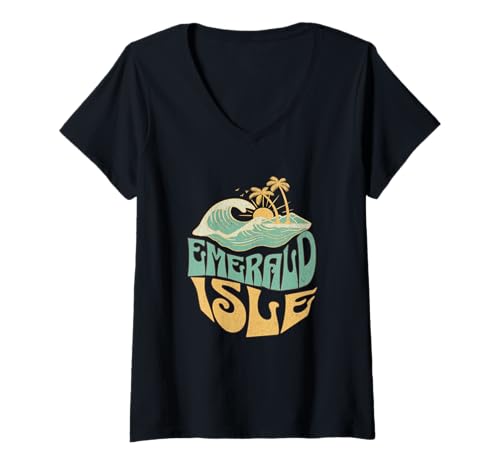 Damen Smaragdinsel T-Shirt mit V-Ausschnitt Damen Smaragdinsel T-Shirt mit V-Ausschnitt von Emerald Isle Beach North Carolina Surfing Surf USA