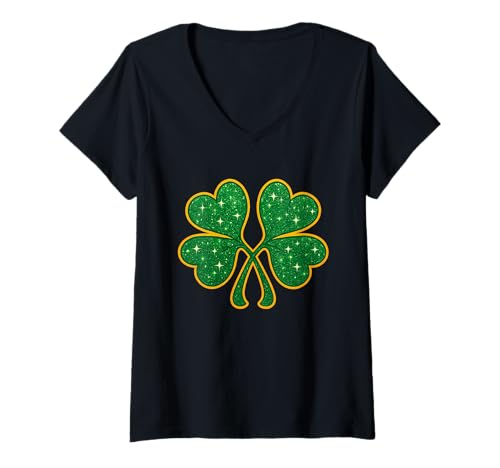 Damen Grünes Kleeblatt mit irischem Glücks-Design T-Shirt mit V-Ausschnitt Damen Grünes Kleeblatt mit irischem Glücks-Design T-Shirt mit V-Ausschnitt von Emerald Vibes