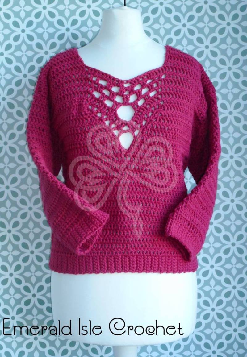 Handgemachte Häkeln Himbeere Rosa Crop 3/4 Länge Ärmel Pullover - Groß | 38" Bis 40" Büste Muster Von Mermaidcatdesigns Handgemachte Häkeln Himbeere Rosa Crop 3/4 Länge Ärmel Pullover - Groß | 38" Bis 40" Büste Muster Von Mermaidcatdesigns von EmeraldIsleCrochet