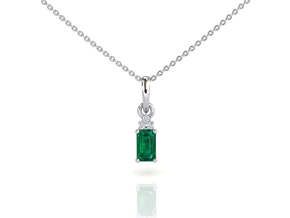 Platin Smaragd Halskette, Frauen Cut Solitär Anhänger, Natürliche Vs Qualität Diamanten, Mai Geburtsstein, Jahrestag Schmuck Geschenk von EmeraldJewelStudio