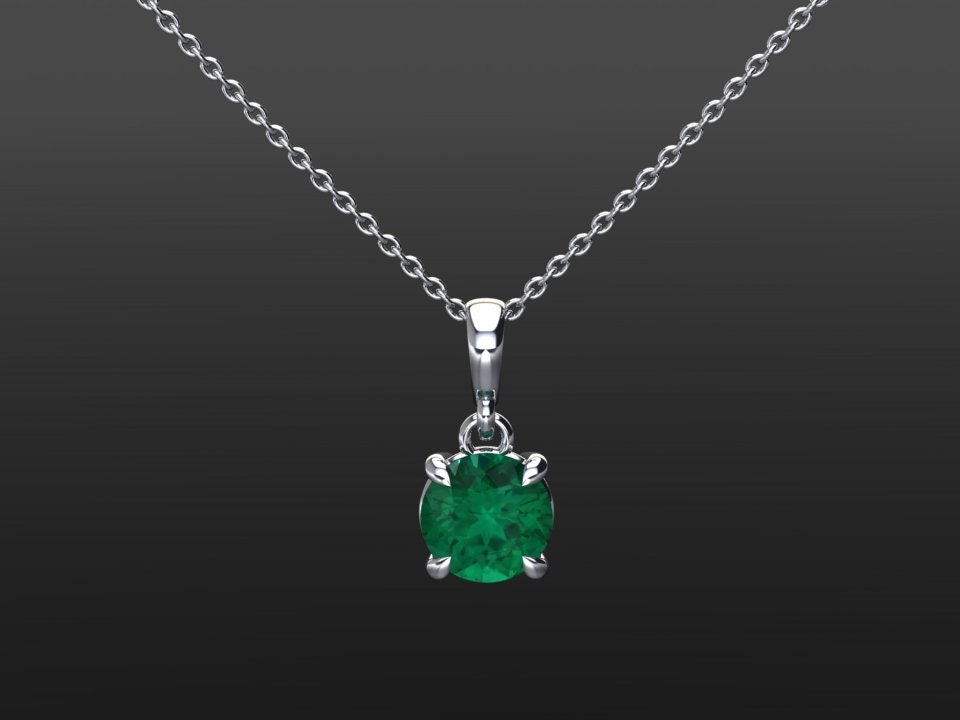 Runde Smaragd Halskette, Anhänger, Solitär Weiß Gold Mai Geburtsstein Schmuck, Schmuck Runde Smaragd Halskette, Anhänger, Solitär Weiß Gold Mai Geburtsstein Schmuck, Schmuck von EmeraldJewelStudio