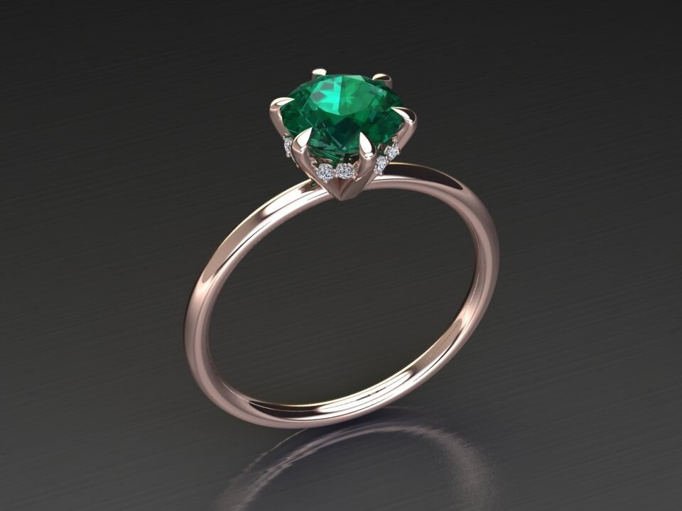 Smaragd Ehering/Roségold Versprechensring Jahrestagsring Natürliche Diamanten Geburtsstein Ring Solitär von EmeraldJewelStudio