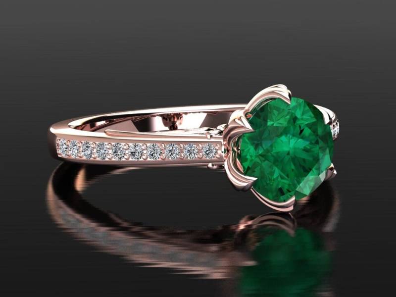 Smaragd Verlobungsring/Ring Runder Einzigartiger Solid Rose Gold von EmeraldJewelStudio