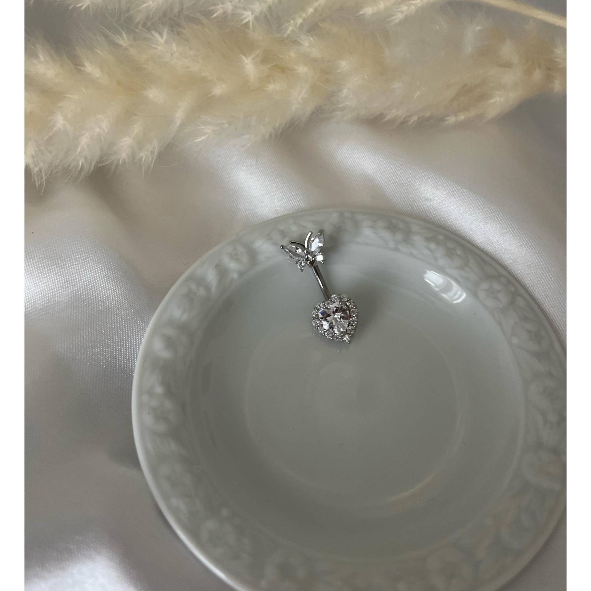 Schmetterling Bauchnabelpiercing, Silberner Y2K Bellybutton, Bauchnabel, Glitzer Bauchnabelpiercing von EmeraldSeasDE