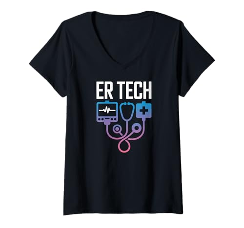 Damen ER Tech Notfall-Stethoskop T-Shirt mit V-Ausschnitt Damen ER Tech Notfall-Stethoskop T-Shirt mit V-Ausschnitt von Emergency Room Medical Staff Gear