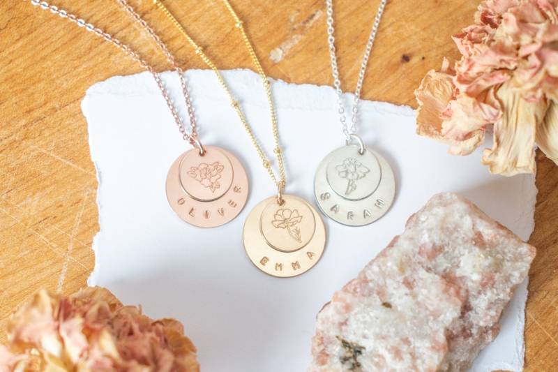Geburtsblume Namenskette | Personalisierte Namen Halskette Blumen Geburtstagsgeschenk Für Sie Geschenk von EmeryandOpal
