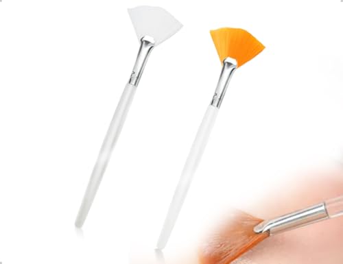 Emezddo 2 Stück Fächerpinsel,Weiche Kosmetik Maskenpinsel,Säure Applikator,Makeup Werkzeuge mit Transparentem Kunststoffgriff,verwendet für Frauen Mädchen Schlamm Gesichtscreme(Gelb und Weiß) von Emezddo