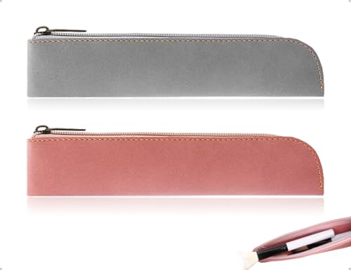 Emezddo 2 Stück Federmäppchen,PU Leder Stiftetasche,Stiftetui,mäppchen,stiftemäppchen,Schreibwarentasche,Reißverschlusstasche,Aufbewahrungstasche,Kosmetiktasche mit Reißverschluss(Grau und Rosa) von Emezddo