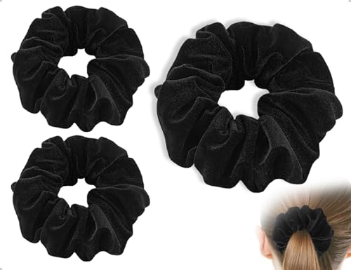 Emezddo 2 Stück Haargummi,Dickes Scrunchies,Samt Haarband,Elastisch Weich Headband,Mode Stirnband,Niedlich Haarschmuck,für Lange Oder Lockige Haare Frauen Mädchen(Schwarz) von Emezddo