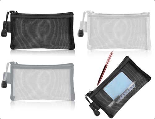 Emezddo 3 Stück Federmäppchen,Transparente Mesh Nylon Reißverschluss Beutel,Tragbares Kosmetiktasche,Reißverschlusstaschen,verwendet für Schule Büro Lippenstift Kopfhörer von Emezddo