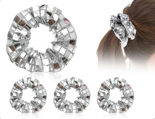 Emezddo 3 Stück Haargummis,Paillette Pferdeschwanz Scrunchies,Glitzer Elastische Haarschmuck,verwendet für Damen Mädchen Disco Karneval Mottoparty Geburtstag(Silber) von Emezddo
