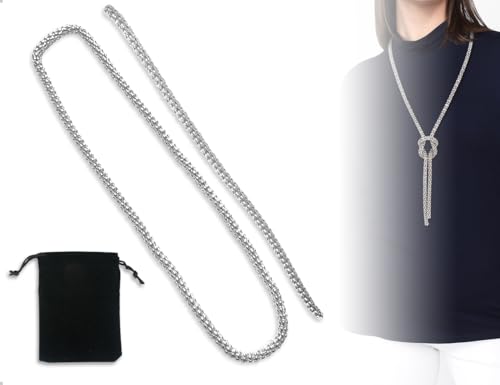 Emezddo Lange Halskette,Glänzende Verstellbare Pullover Kette,Modeschmuck mit Box,verwendet für Damen Frauen Geburtstage Jubiläen Hochzeiten Partys Abendessen Kleidung(Silber) von Emezddo