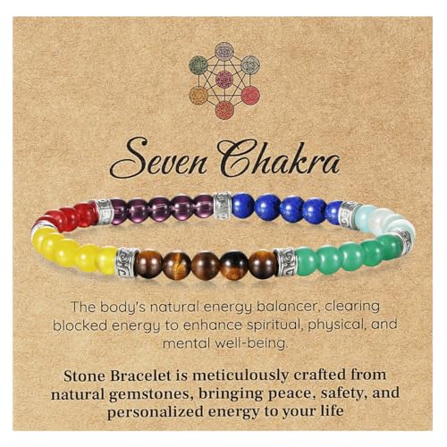 Emibele Chakra Armbänder, bunte Natursteine 7Chakren Kristallarmband für positive Energie erleichtern Angst Meditation, Heilung Kristallschmuck 4mm Runde Perle Mode Schmuck Geschenke für Frauen Männer Emibele Chakra Armbänder, bunte Natursteine 7Chakren Kristallarmband für positive Energie erleichtern Angst Meditation, Heilung Kristallschmuck 4mm Runde Perle Mode Schmuck Geschenke für Frauen Männer von Emibele
