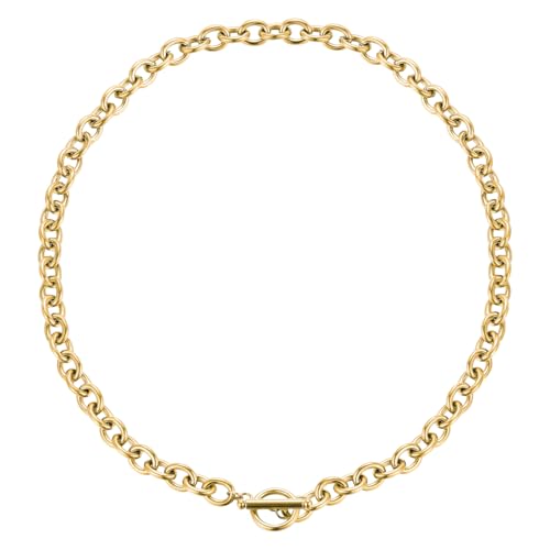 Emibele Chunky Gold Halskette für Frauen, Chunky Büroklammer Halskette mit OT-Verschluss, Edelstahl nicht anlaufen 18K Gold plattiert Kette Halskette Modeschmuck Geschenke für Valentinstag Muttertag von Emibele