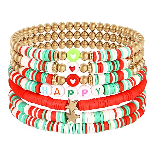Emibele Heishi Surfer Armbänder Set, 7PSC Regenbogen Armbänder Ton Disc Perlen Polymer mit Happy Perlen Elastisches Seil Armband Set, Boho Perlen Armband Sommer Strand Armband für Frauen Mädchen Emibele Heishi Surfer Armbänder Set, 7PSC Regenbogen Armbänder Ton Disc Perlen Polymer mit Happy Perlen Elastisches Seil Armband Set, Boho Perlen Armband Sommer Strand Armband für Frauen Mädchen von Emibele