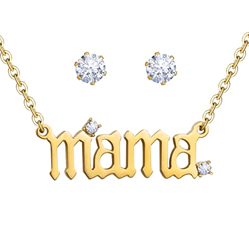 Emibele Kette Damen, Ohrringe Damen, Schmuck Set mit Halskette & Ohrstecker, Kette & Ohrringe, 18 Karat Vergoldetes Schmuckset Hochwertige Geschenke für Mama Frauen Mädchen Muttertag, Gold von Emibele