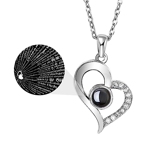 Emibele Kette Damen mit Ich Liebe Dich in 100 Sprachen, Halskette mit Herzförmigem Anhänger, Vergoldete Halskette Damen, Geschenke für Frauen, Schmuck Damen als Personalisierte Geschenke, Silber von Emibele