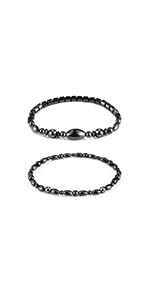 Emibele Magnetisches Fußkettchen, 2 Stück Hämatit Perlen Magnettherapie Fußkette mit Elastischem Seil für Damen, Anti-Schwellung & Gewichtsverlust & Angstabbau Schmuck für Frauen, Schwarz von Emibele