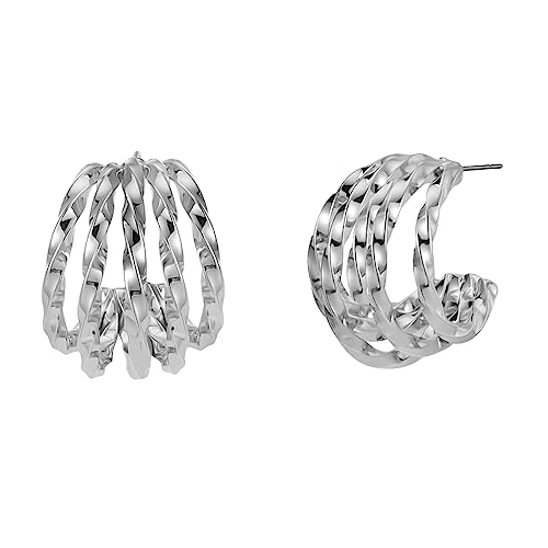 Emibele Ohrringe Damen, Ohrringe mit Mehrschichtigen Creolen, Trendige Damenohrringe mit Zirkonia & 925 Sterling Silber Nadel, Weißvergoldeter Schmuck, Schmuck Damen für Party, Silber von Emibele