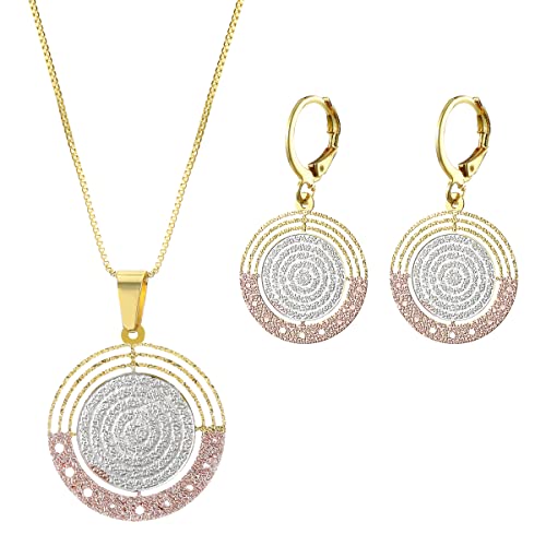 Emibele Schmuck Damen, Schmuck Set mit Halskette & Ohrringe Hängend, Runde Baumelnde Ohrringe und Anhänger Kette, Geometrische Bunte Ohrhänger im böhmischen Stil, Personalisierte Geschenke, Gold von Emibele