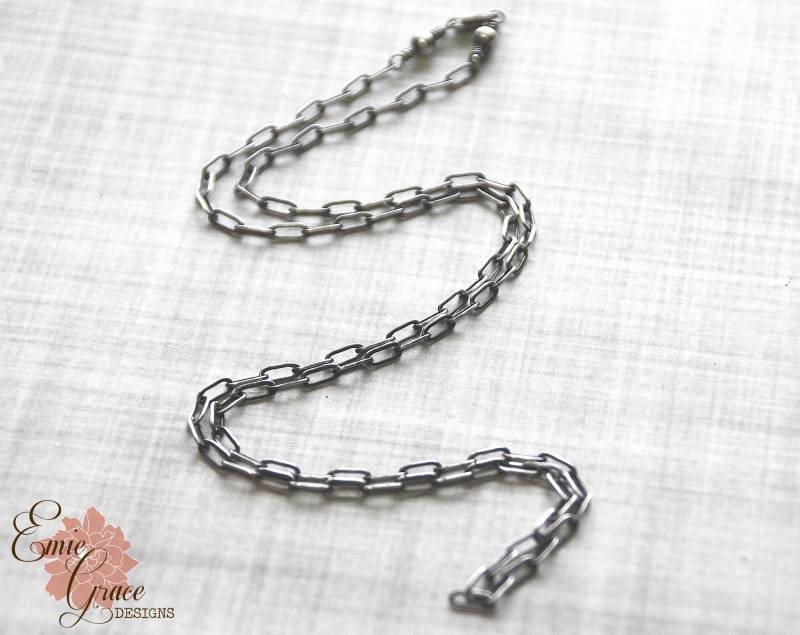 Lange Box Kette Aus Sterlingsilber, Oxidiertes Oder Helles Glänzendes Silber, Rustikale Halskette, Fertige Gezeichnetes Rechteck von EmieGraceDesigns