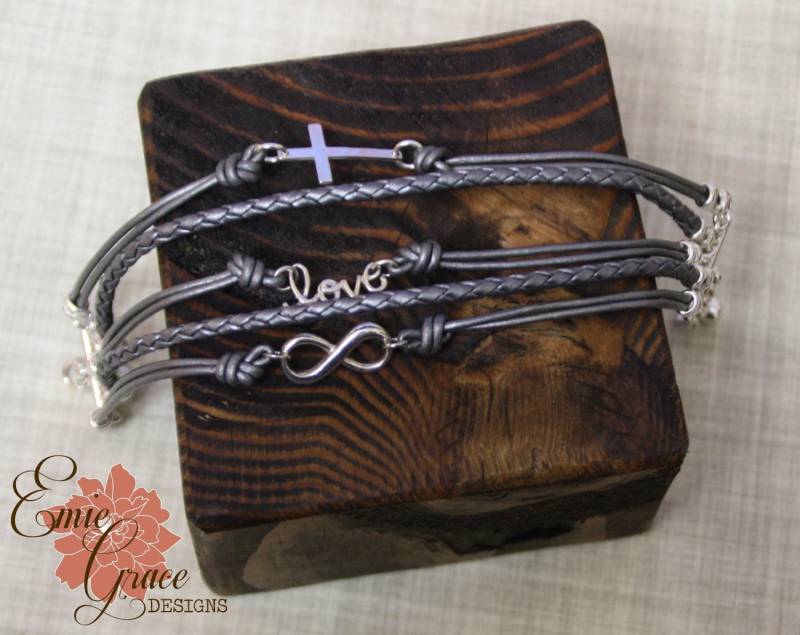 Sterling Silber Und Leder Multi Strand Armband, Glaube Liebe Unendlichkeit Kreuz Mehrreihige Armband Für Frauen von EmieGraceDesigns