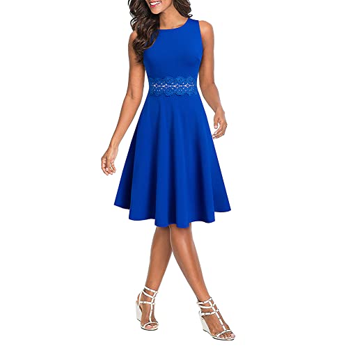 Emiif Damen Rundhalsausschnitt Spitzennähte Abendkleider Swing Kleider Damen Cocktailkleid Urban Sexy Slim Kleid-Blau||S von Emiif