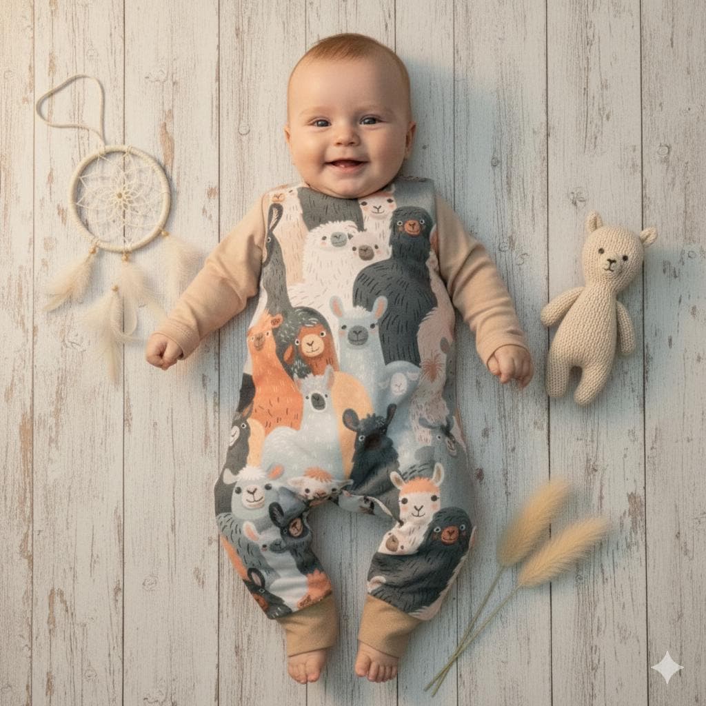 Süßer Alpaka Baby Strampler Aus French Terry - Größen Wählbar | Bio Baumwolle Handmade Babymode von Emijun