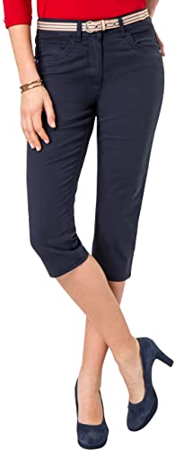 Emilia Parker Damen Caprihosen in Marine, Sommerhose aus Baumwolle, sommerliche 3/4 Hose für Frauen, mit Stretch-Anteil, inkl. modischem Gürtel, Gr. 36-48 von Emilia Parker